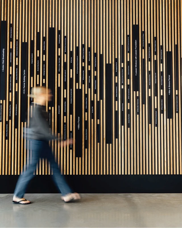 This was a special turnkey project for us. 

We had the privilege of delivering a donor recognition wall that highlights the many generous supporters that were instrumental in making the Southeast Event Centre a reality.

Ultimately, this project took a community of donors, and the randomized plaque distribution recognizes this united donor community.

Our design was intended to be atypical of standard donor walls, with an emphasis on enhancing the surrounding common area with a timeless and appealing aesthetic.

When interacting with the wall, viewers can trace category markers across the various donor plate sizes back to a legend to distinguish between the donation levels.

The aluminum donor nameplates are balanced across an underlying grid system on a backdrop of white oak slats.

southeasteventcentre

#donorwall #environmentdesign #letsbuildyourbrand #onpoint